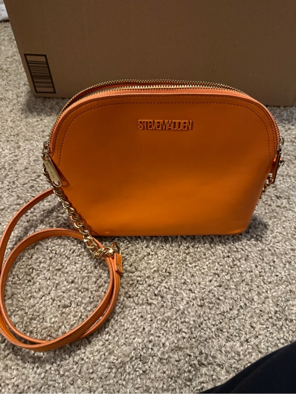 Steve Madden Orange Dome Crossbody with Gold Chain Detail